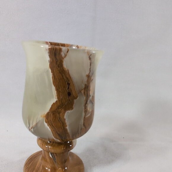 Mexican Green Onyx Stone Egg Cup Carved Footed Pedestal Round Natural Vintage - Picture 3 of 11